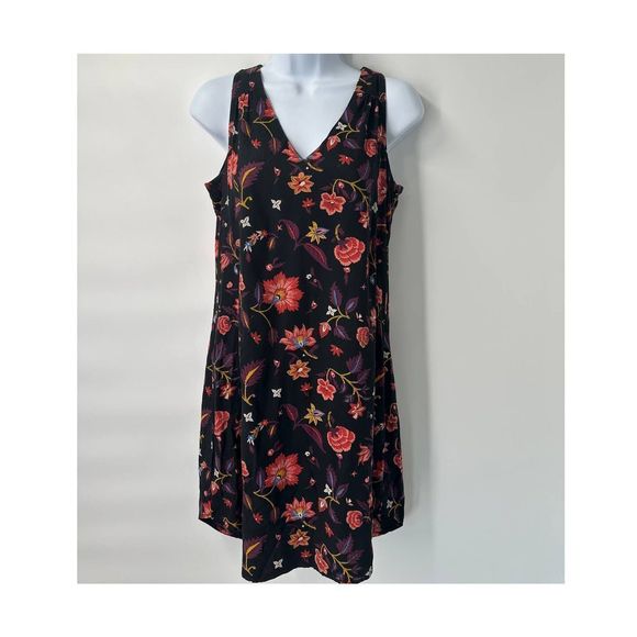 Old Navy Black Floral V Neck Sleeveless Shift Dress SP - Picture 6 of 7